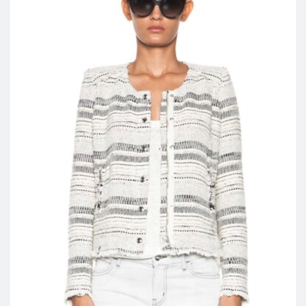 Iro Navy Lizzie cotton Cropped Jacket - 40